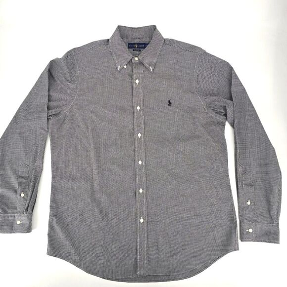 Ralph Lauren Classic Fit Plaid Button Down Black and White Shirt Size L - Picture 1 of 5